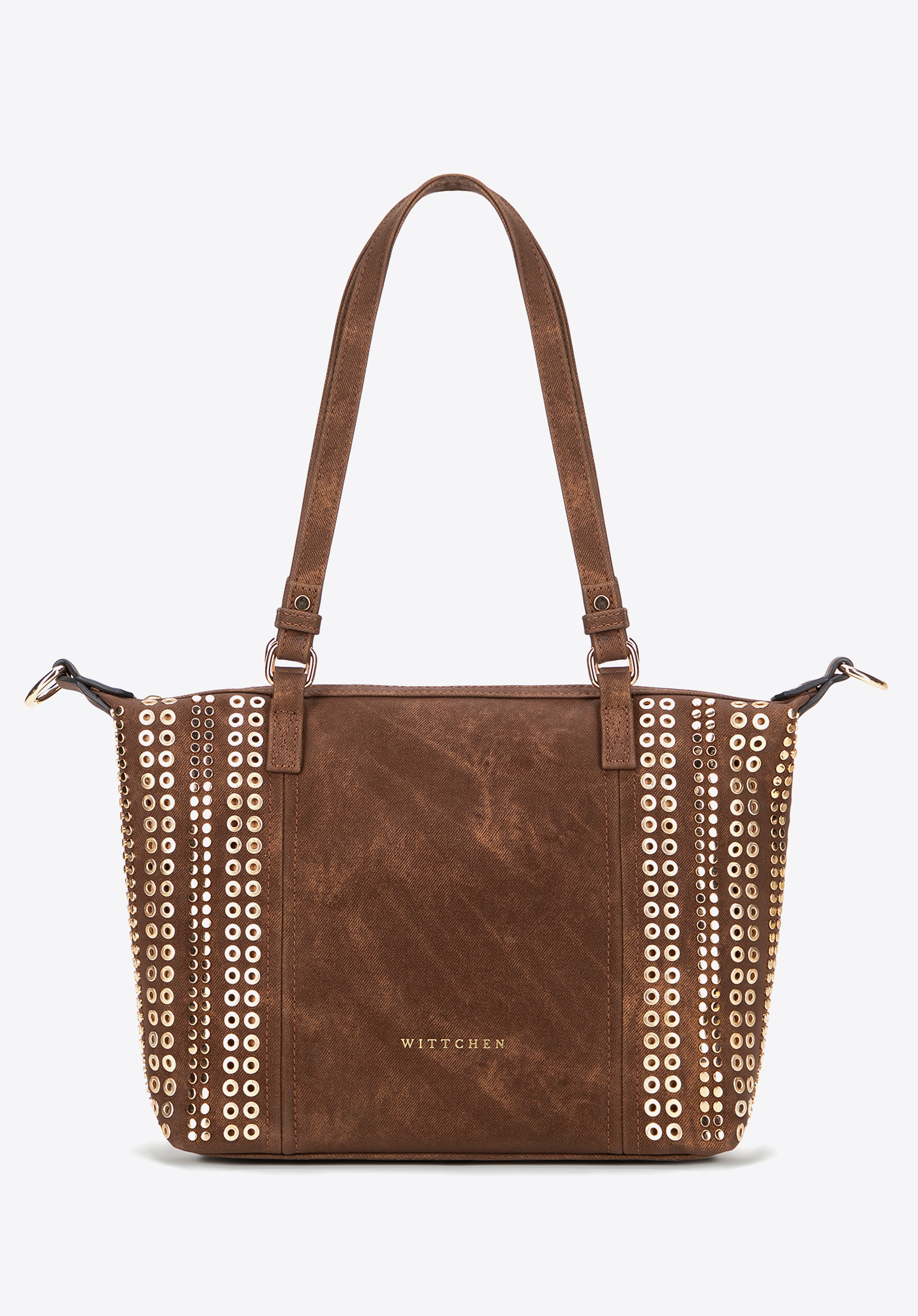 Damska shopperka w dekoracyjne nity brązowa