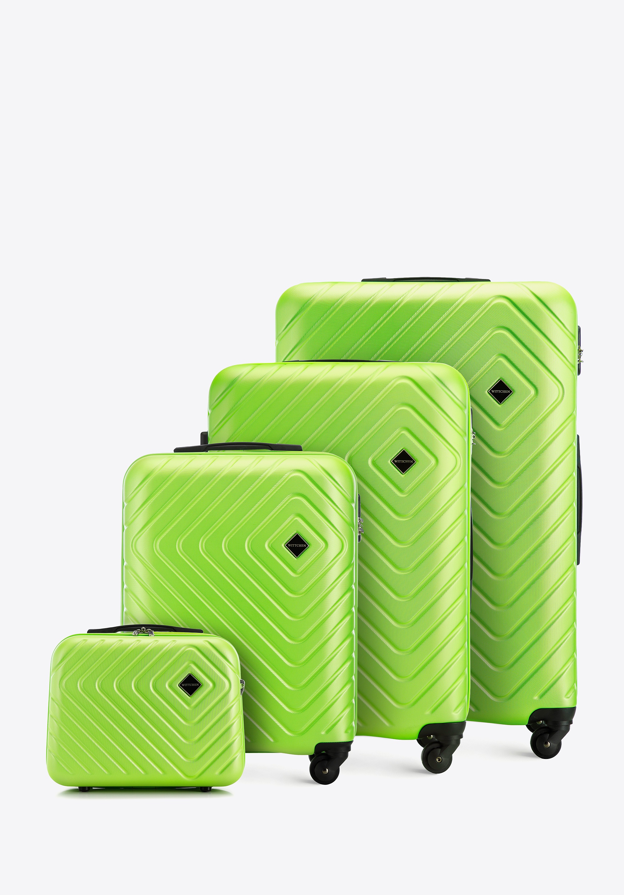 Komplet walizek z ABS-u z geometrycznym tłoczeniem limonkowy
