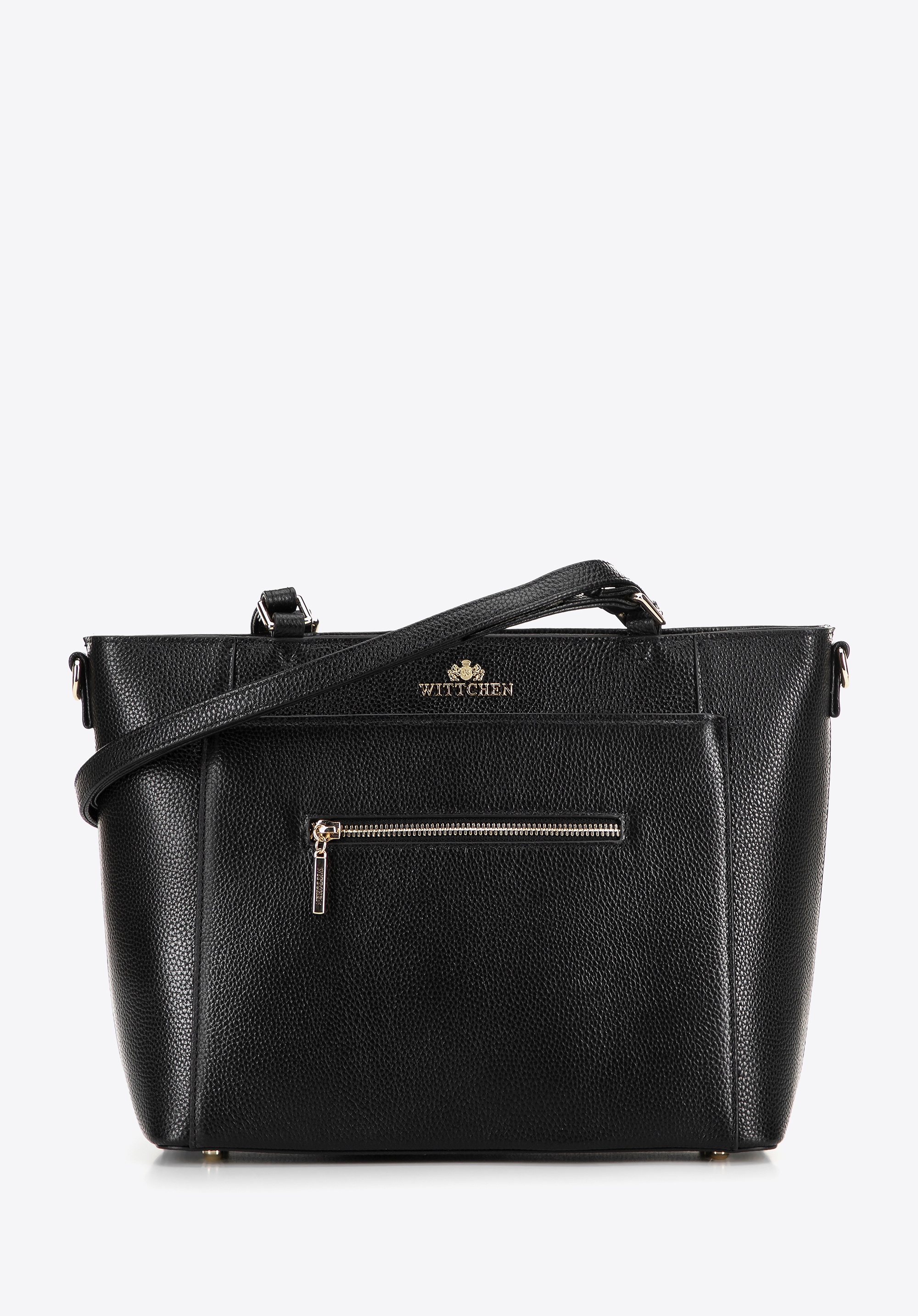 Shopper ze skóry z kieszenią na przodzie czarno - złoty