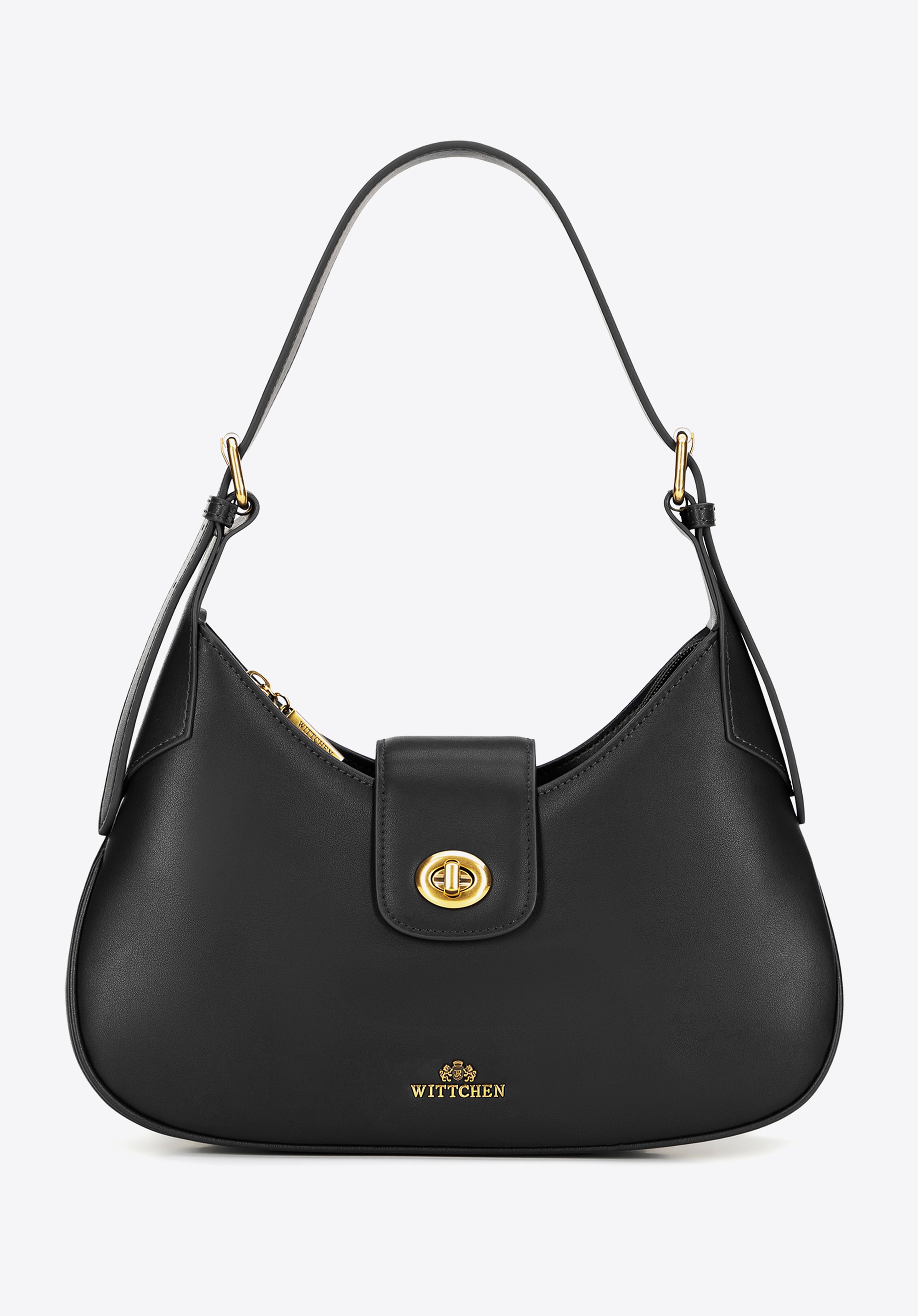 Skórzana torebka na ramię z odpinanym paskiem czarno - złota