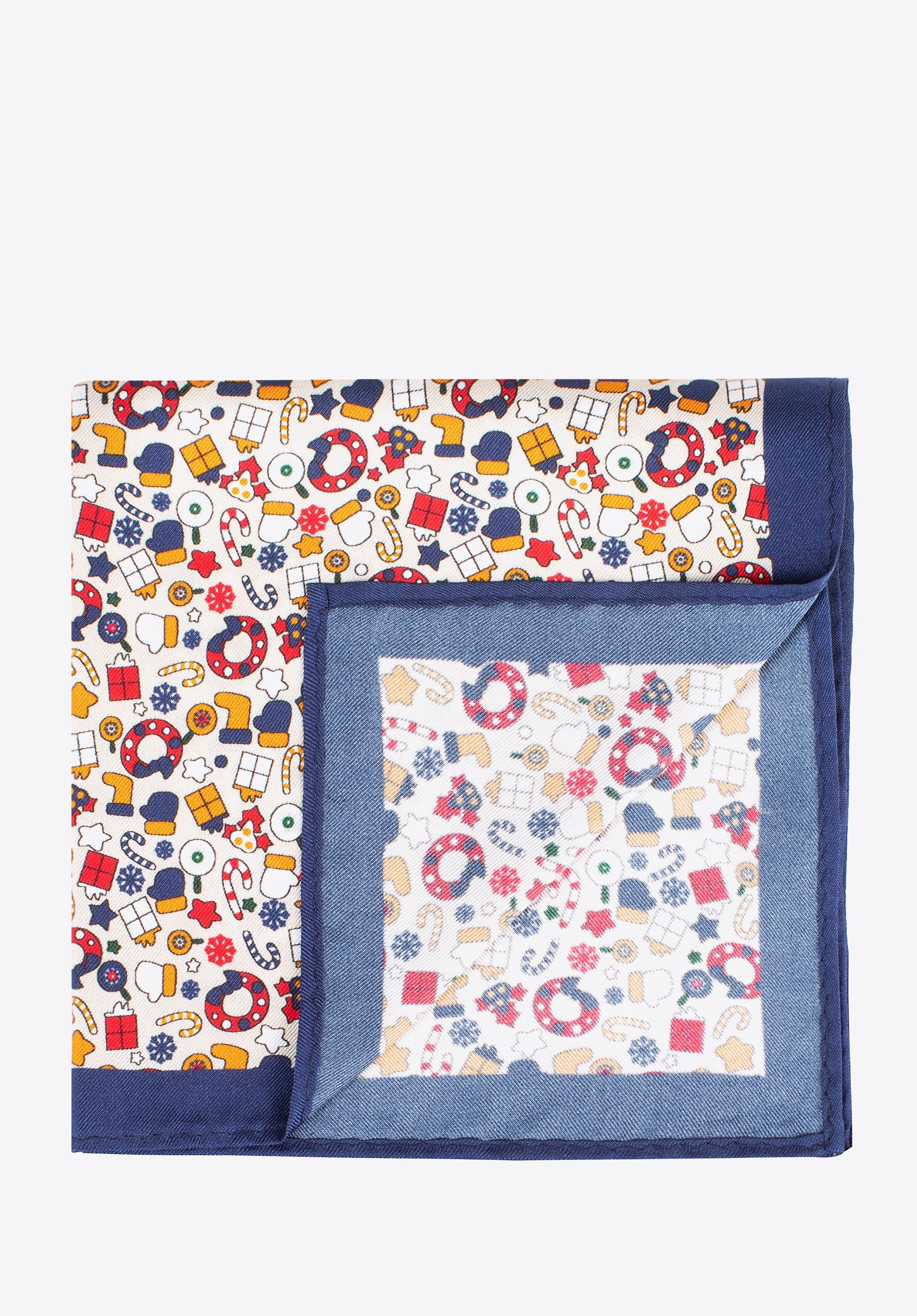 Poszetka z jedwabiu we wzory granatowo-beżowa