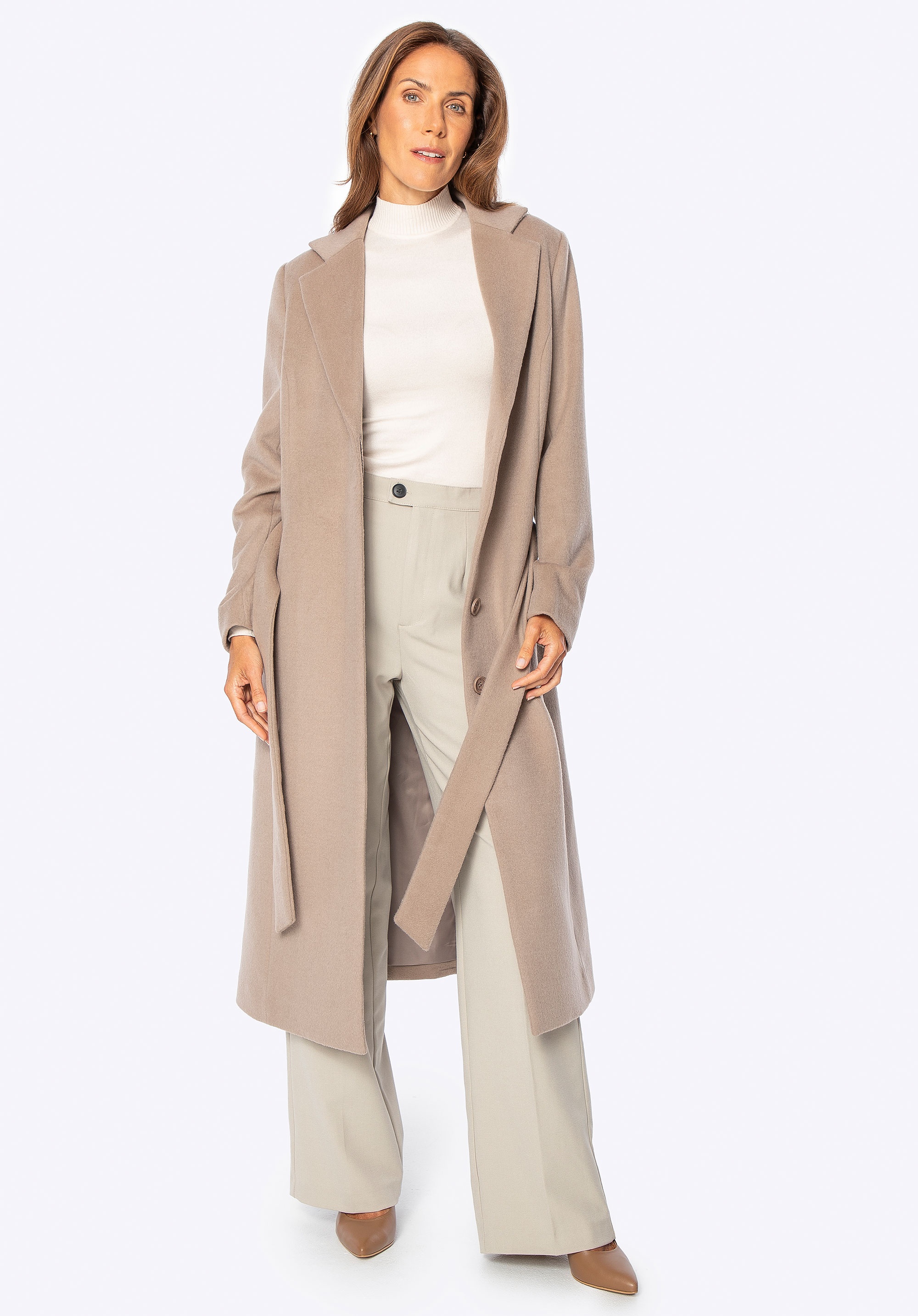 Wełniany płaszcz z domieszką kaszmiru ciemny beż