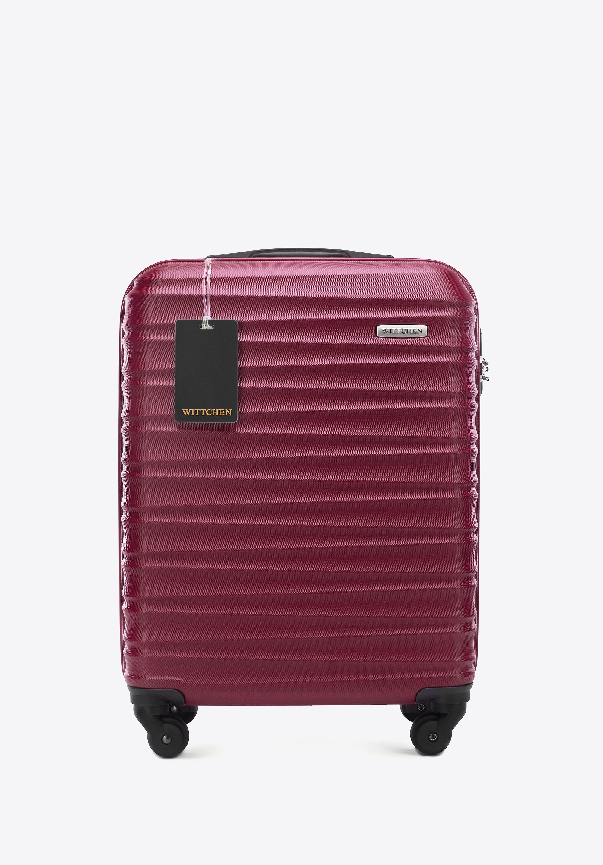 Mała walizka z ABS-u i identyfikator z logo bordowa