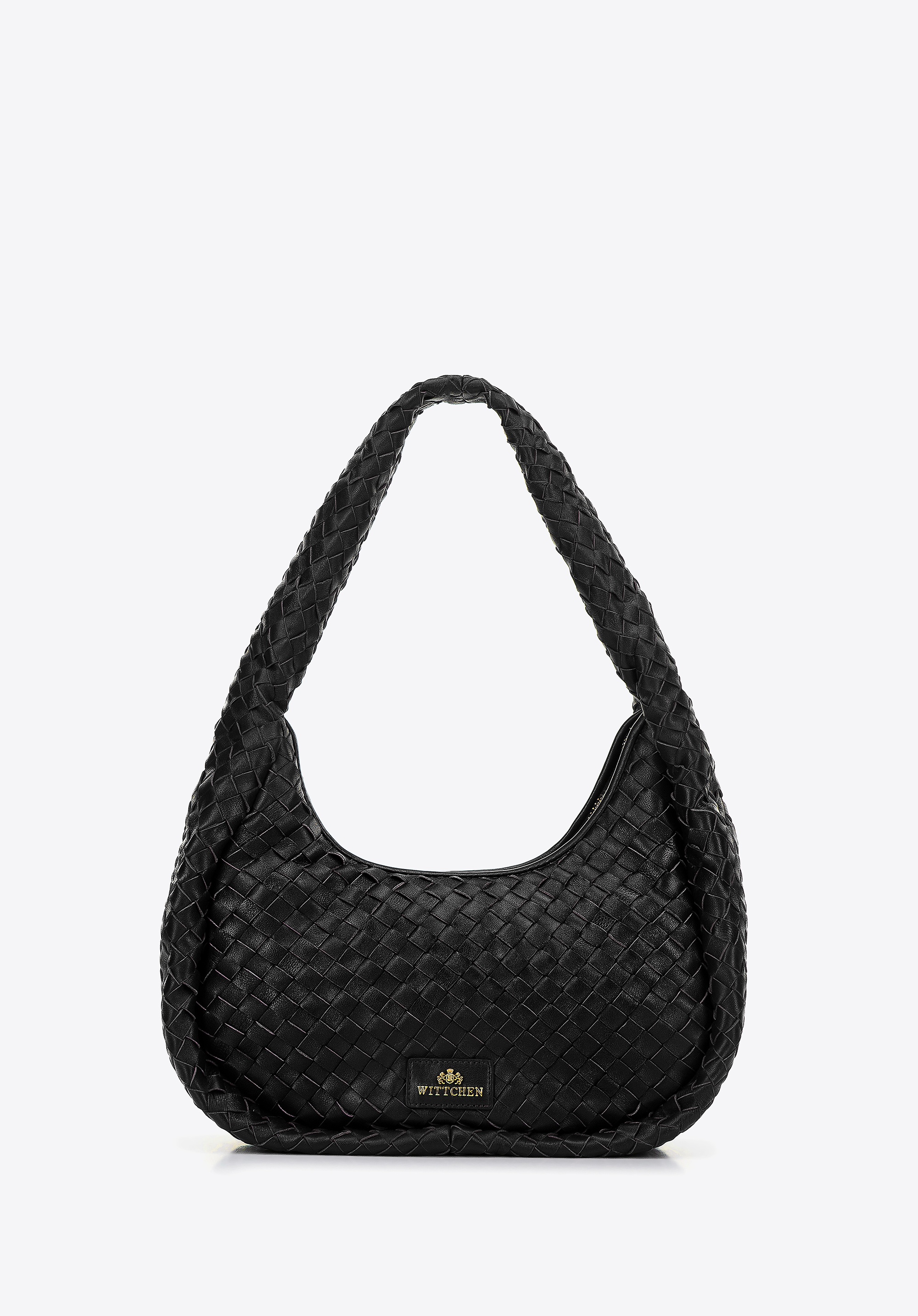 Torebka bagietka ze skórzanej plecionki czarna