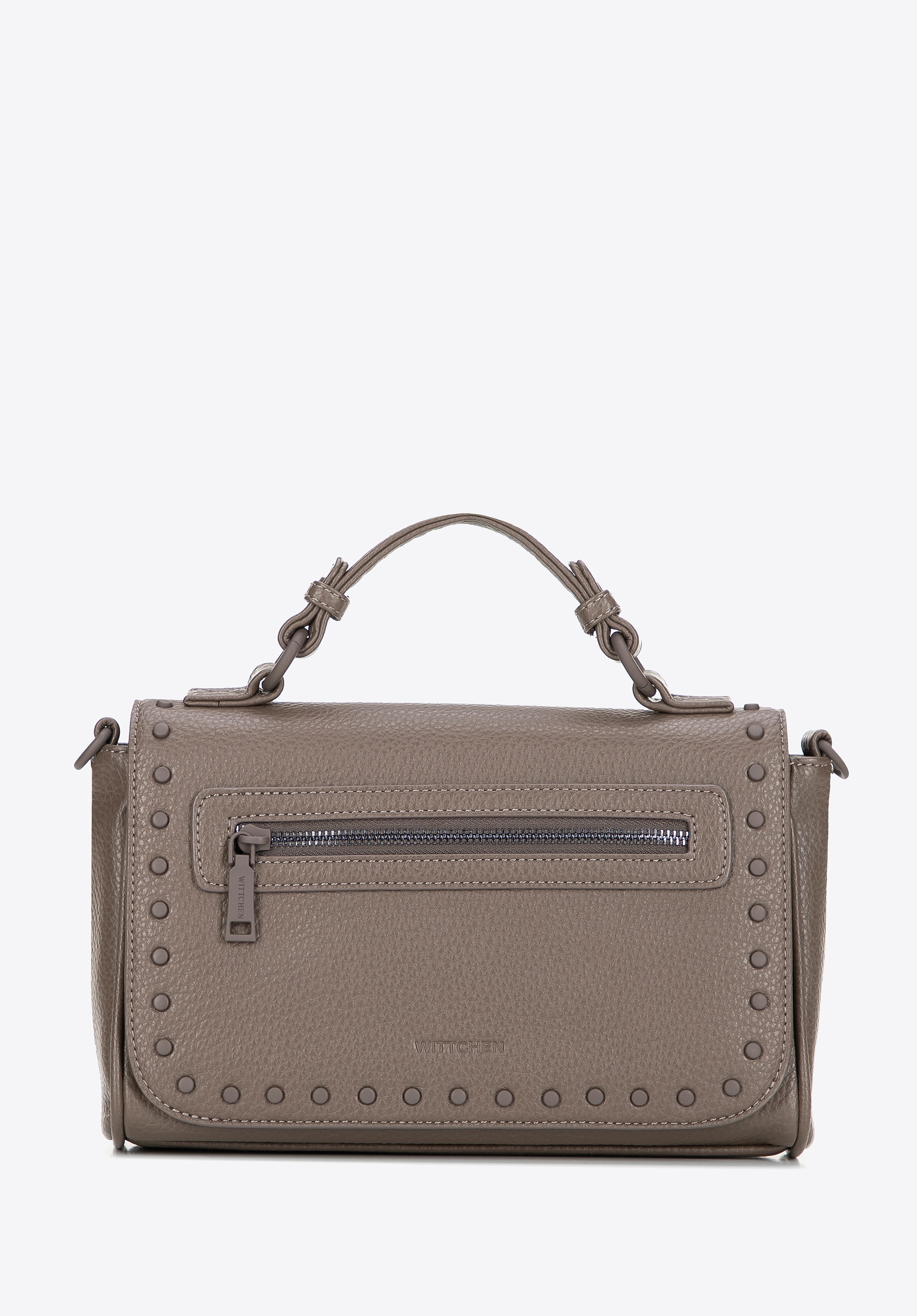 Damska listonoszka z imitacji skóry z ozdobioną klapą ciemny beż