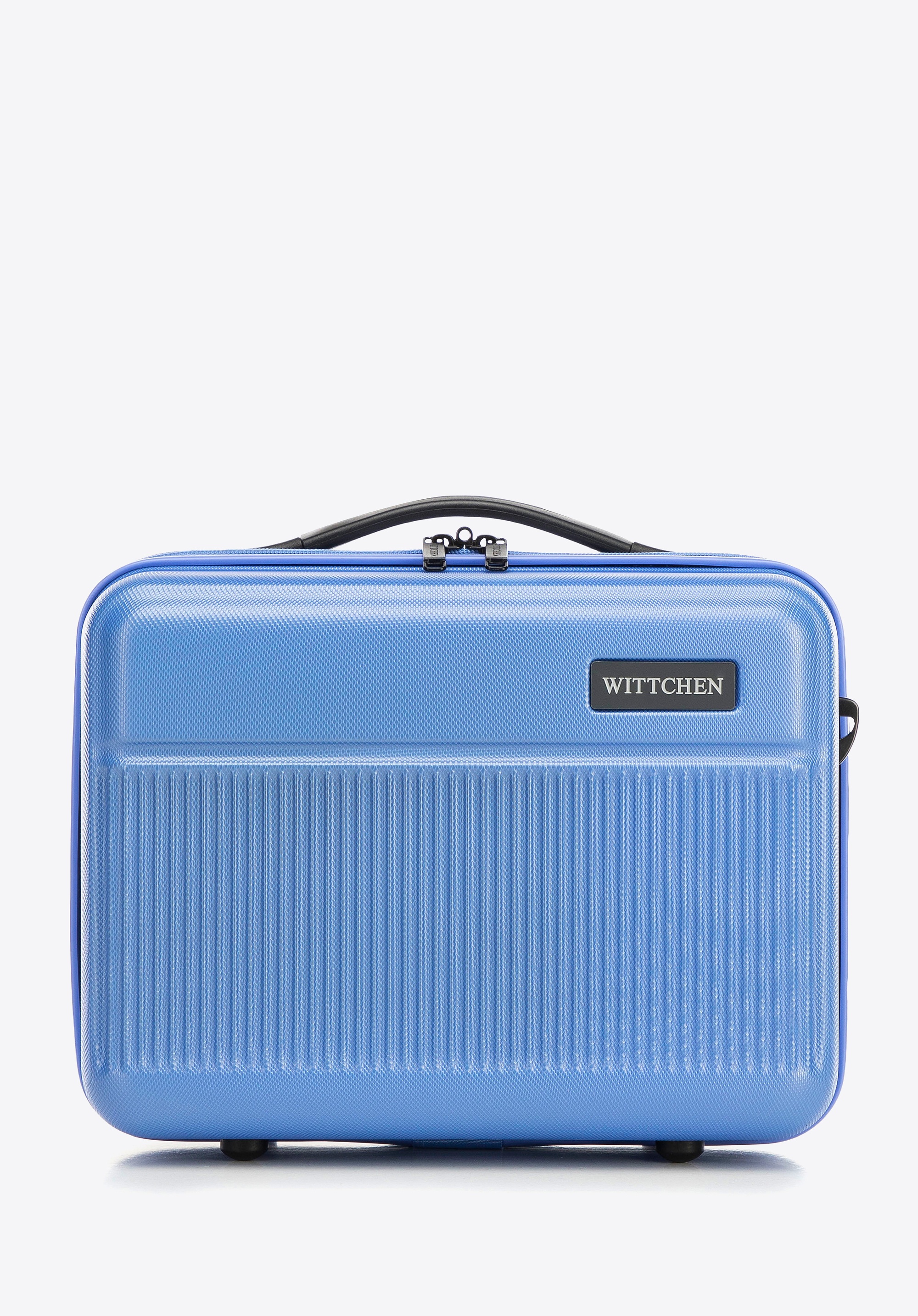 Kosmetyczka podróżna z ABS-u z pionowymi paskami niebieska