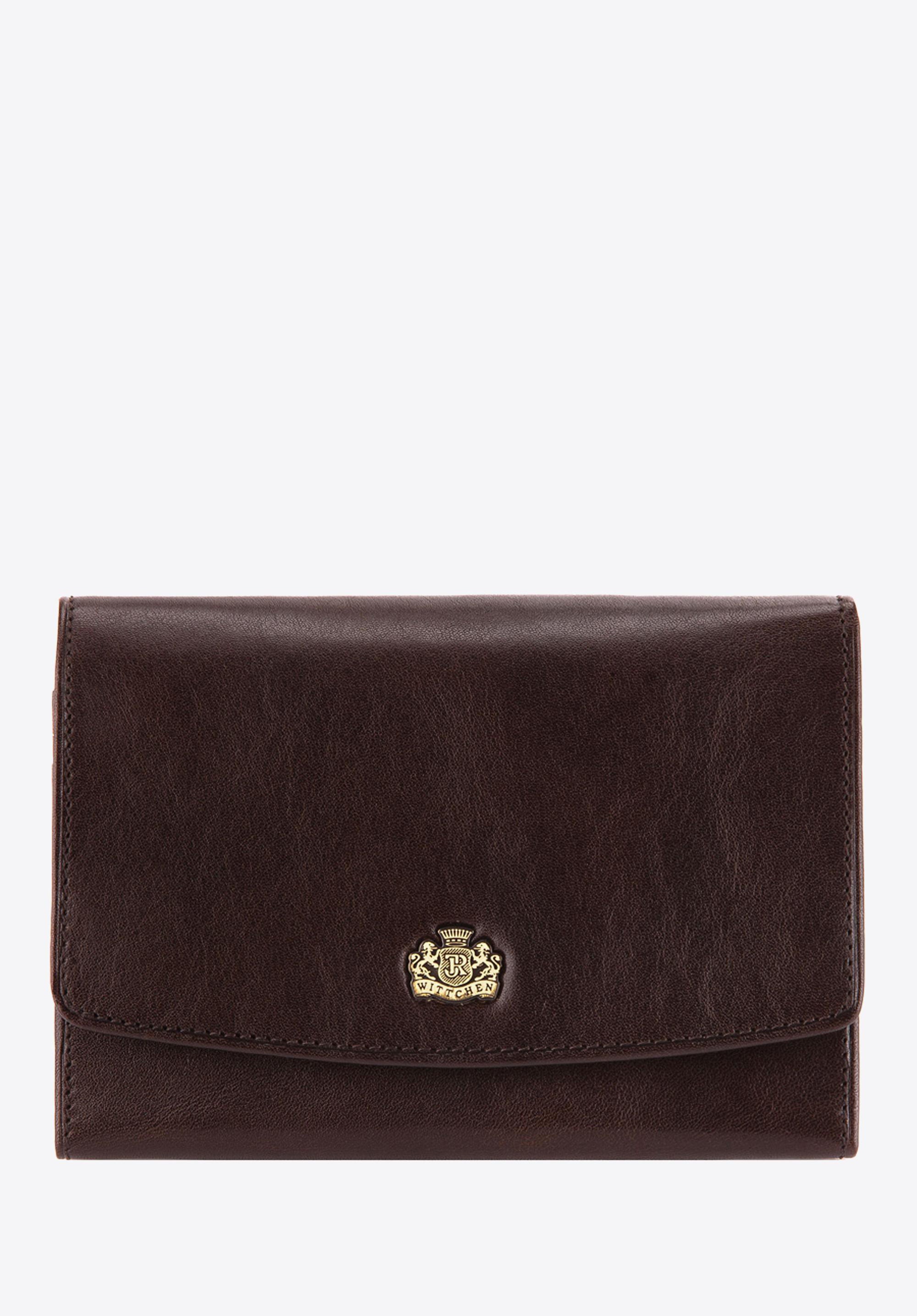 Damska średnia portmonetka ze skóry naturalnej mieszcząca dowód rejestracyjny brązowa