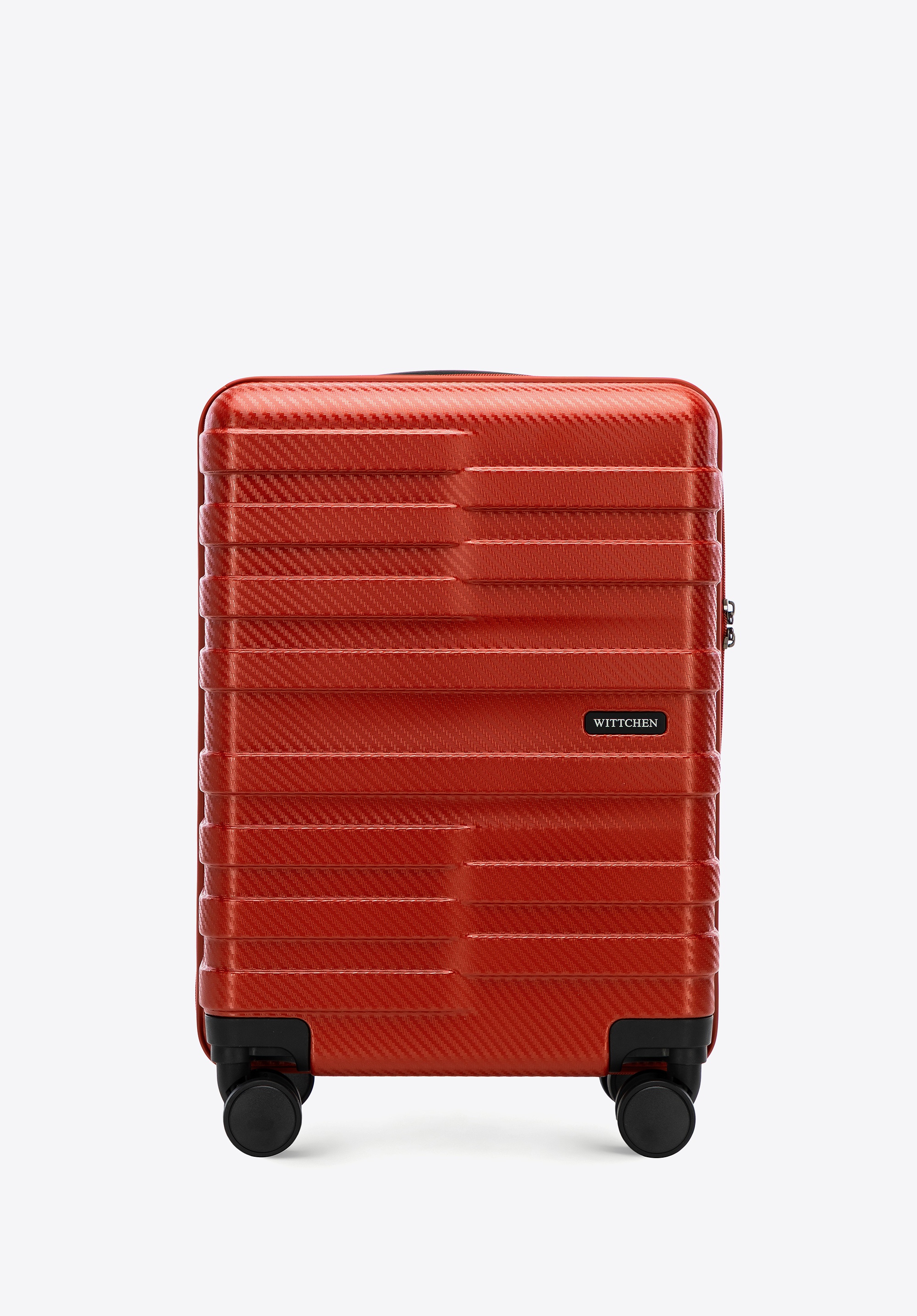 Walizka kabinowa z polikarbonu w poziome pasy czerwona