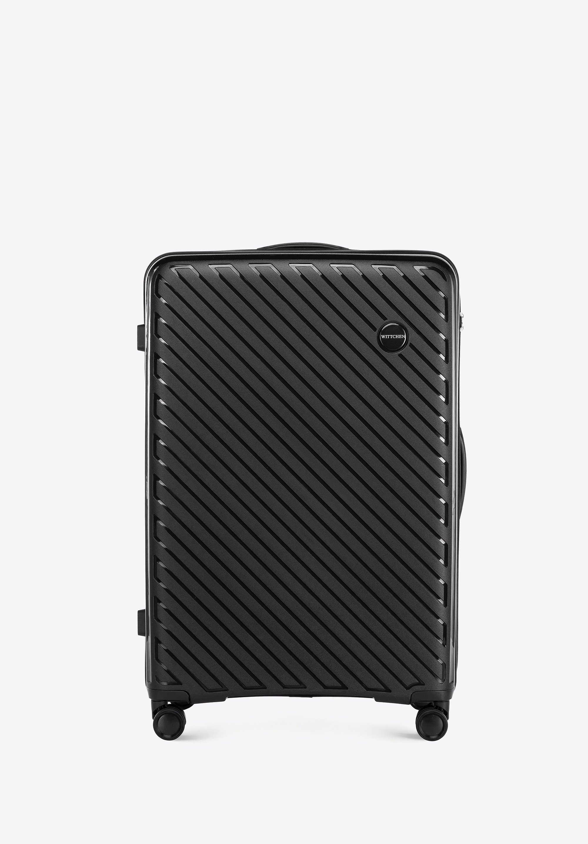 Duża walizka z polipropylenu w tłoczone paski czarna