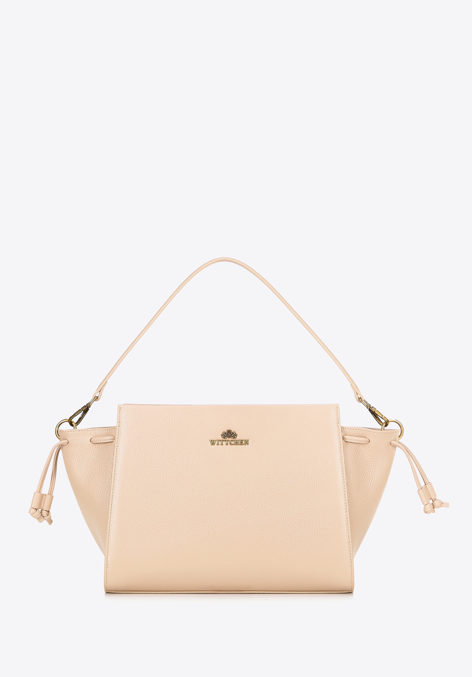 Skórzany kuferek z troczkami beżowy