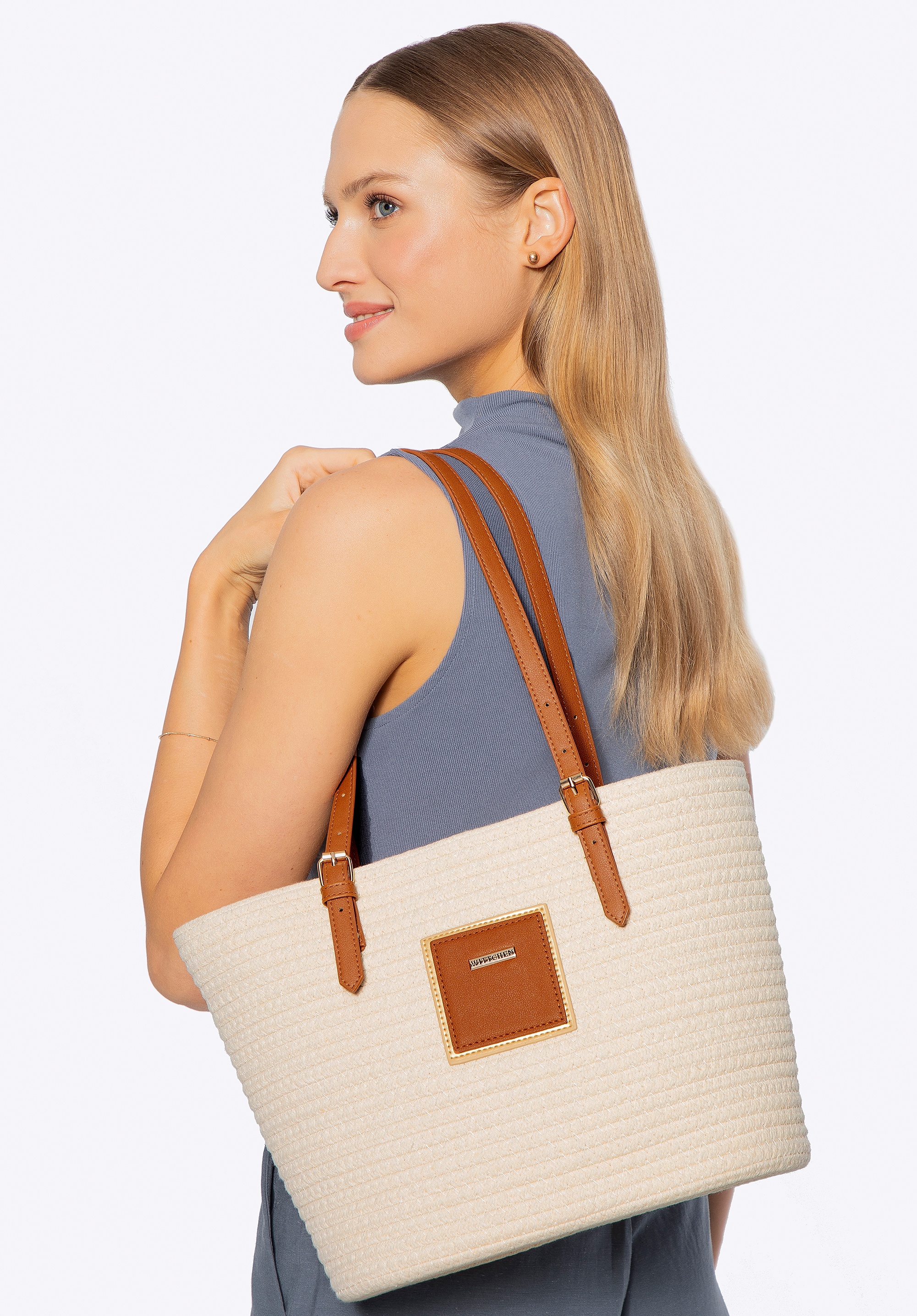 Damski koszyk z domieszką bawełny beżowy