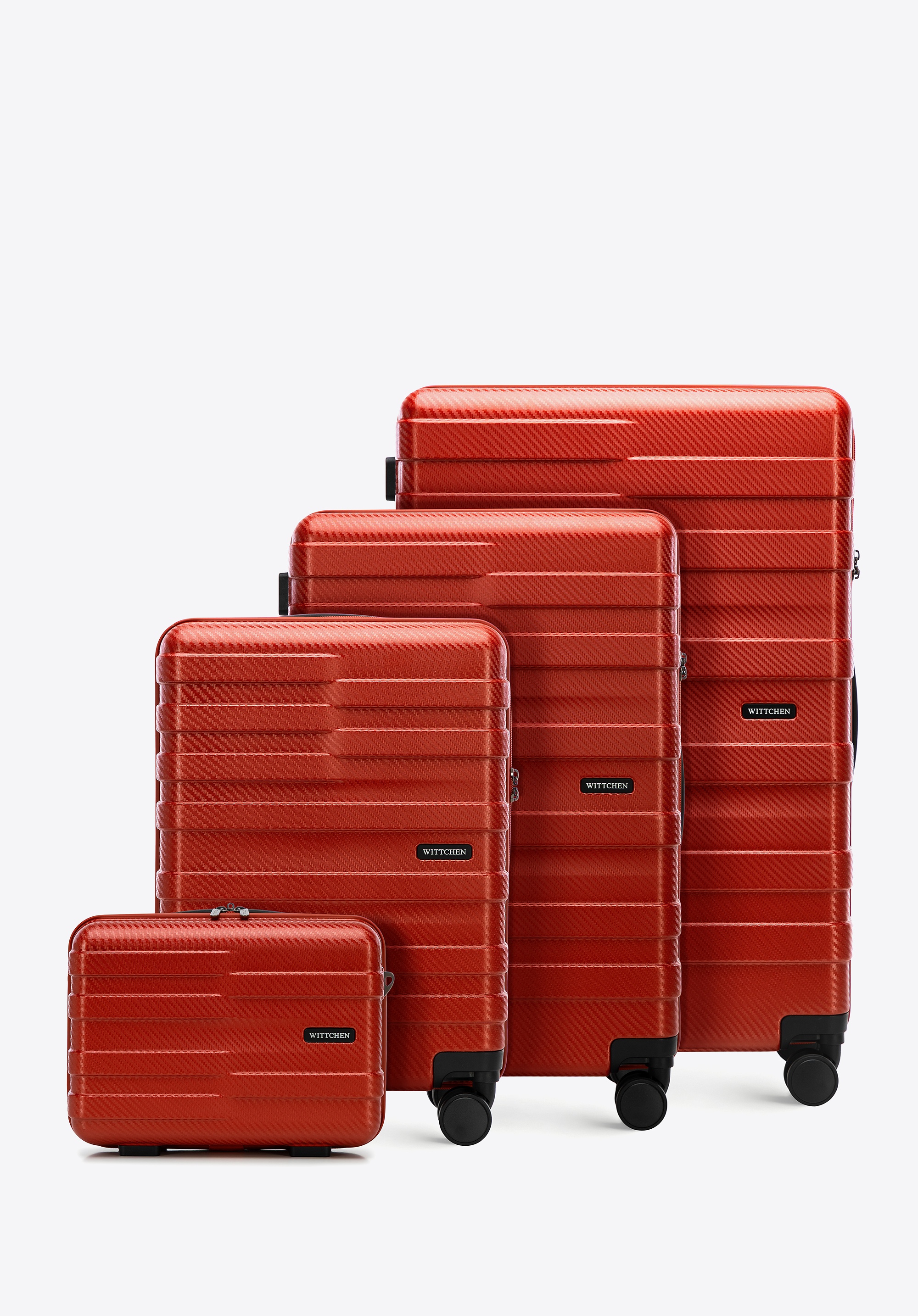 Komplet walizek z polikarbonu w poziome pasy czerwony