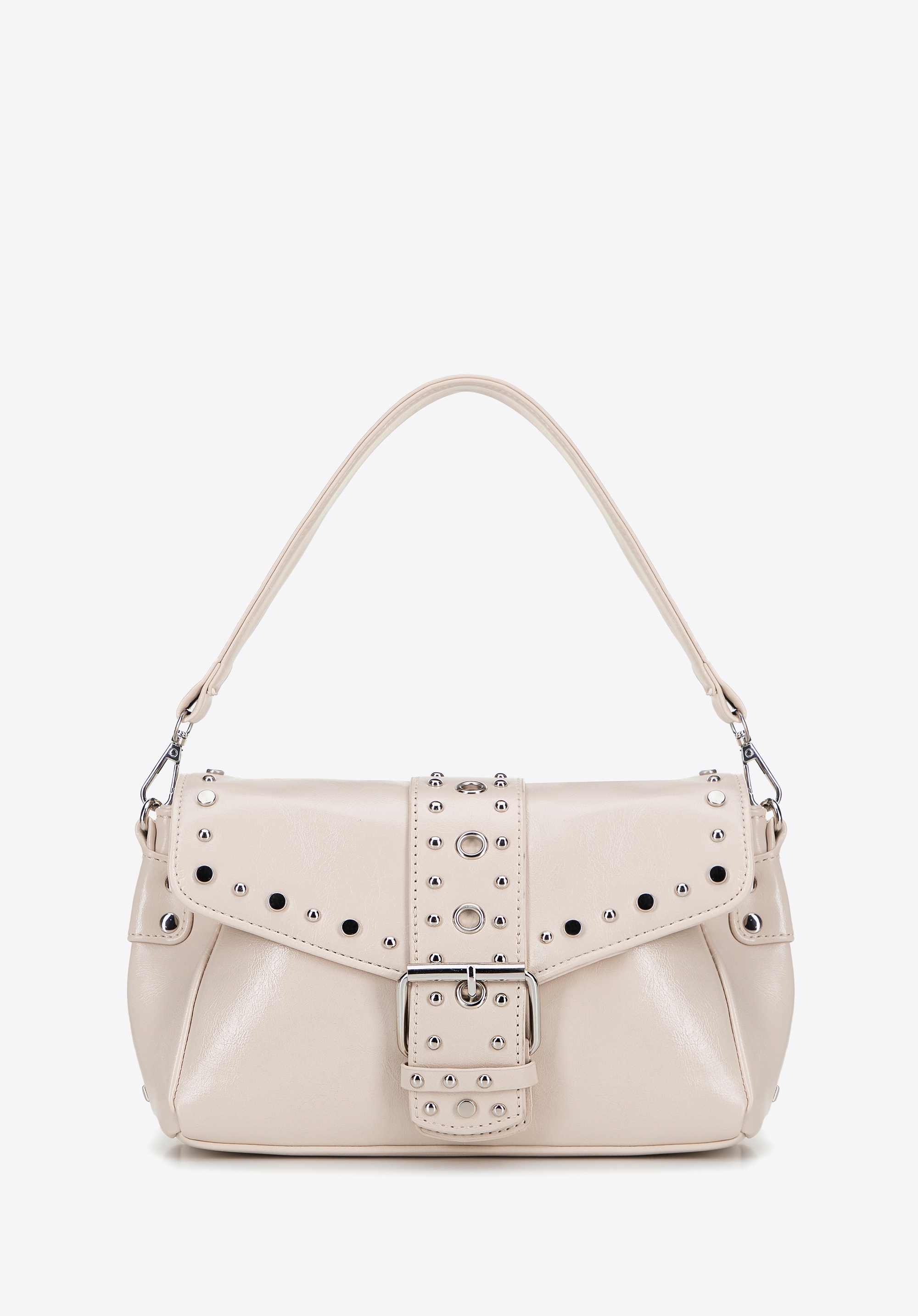 Damska crossbody z ekoskóry w dekoracyjne nity kremowa