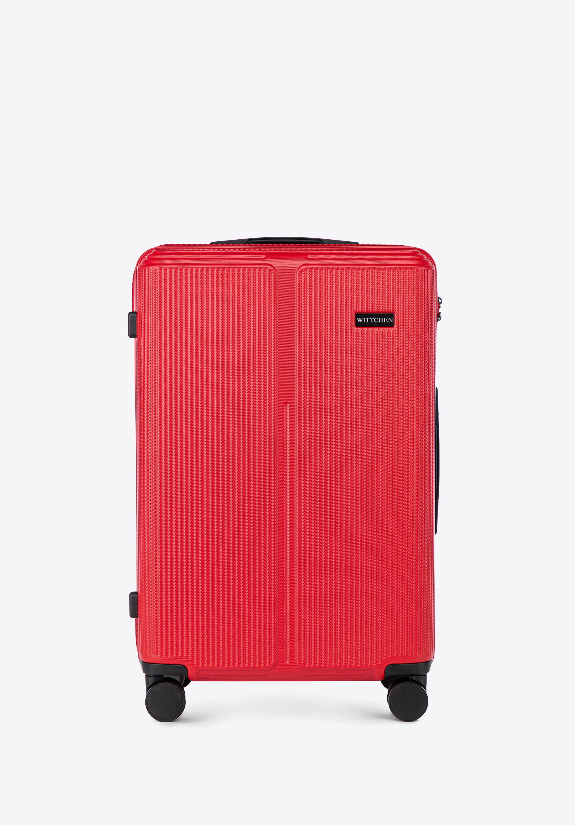 Średnia walizka z ABS-u w drobne paski czerwona