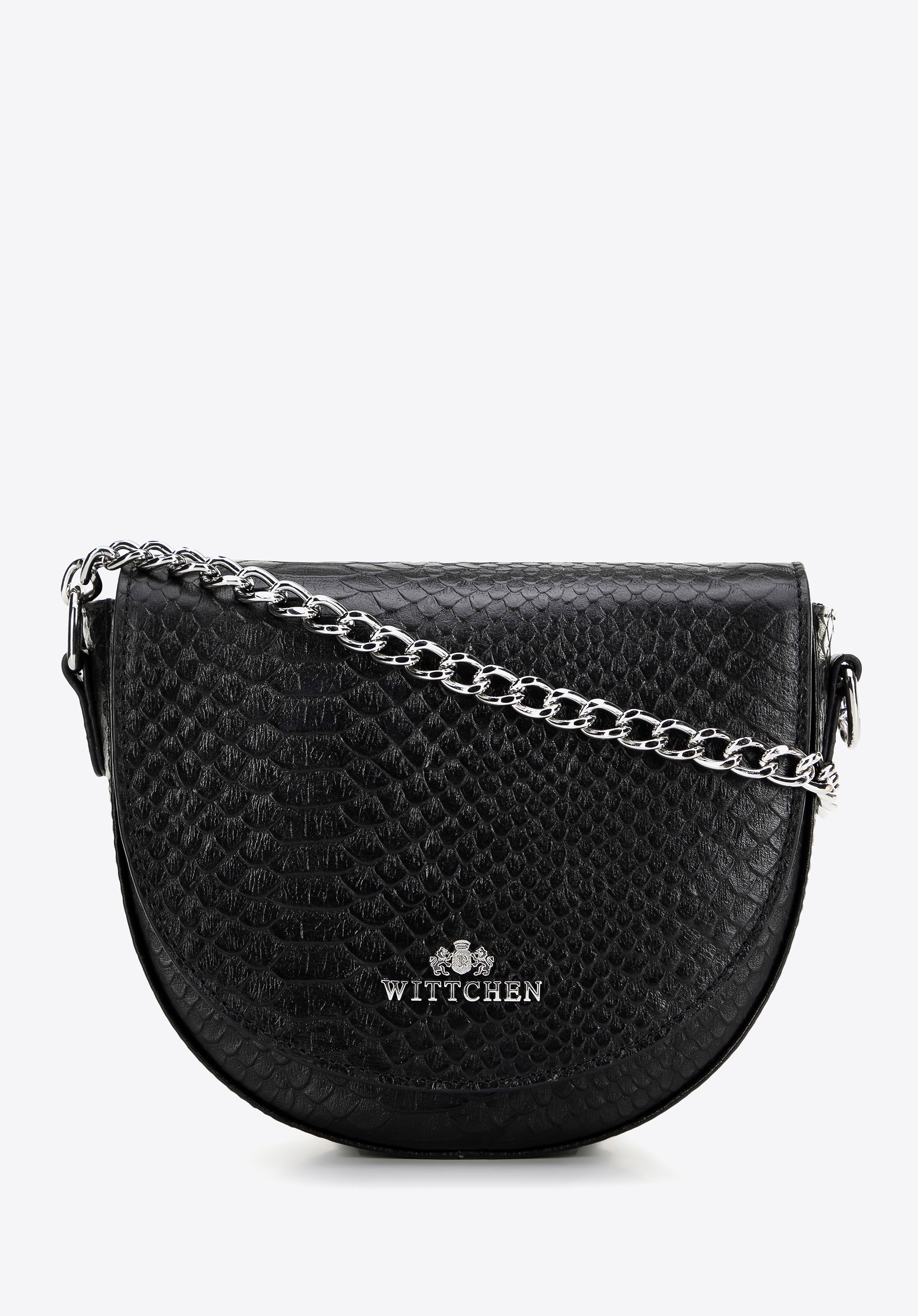 Damska torebka saddle bag ze skóry croco czarno - srebrna