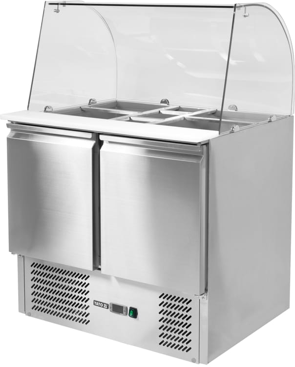 Stół chłodniczy sałatkowy z 2 szafkami i szklaną osłoną