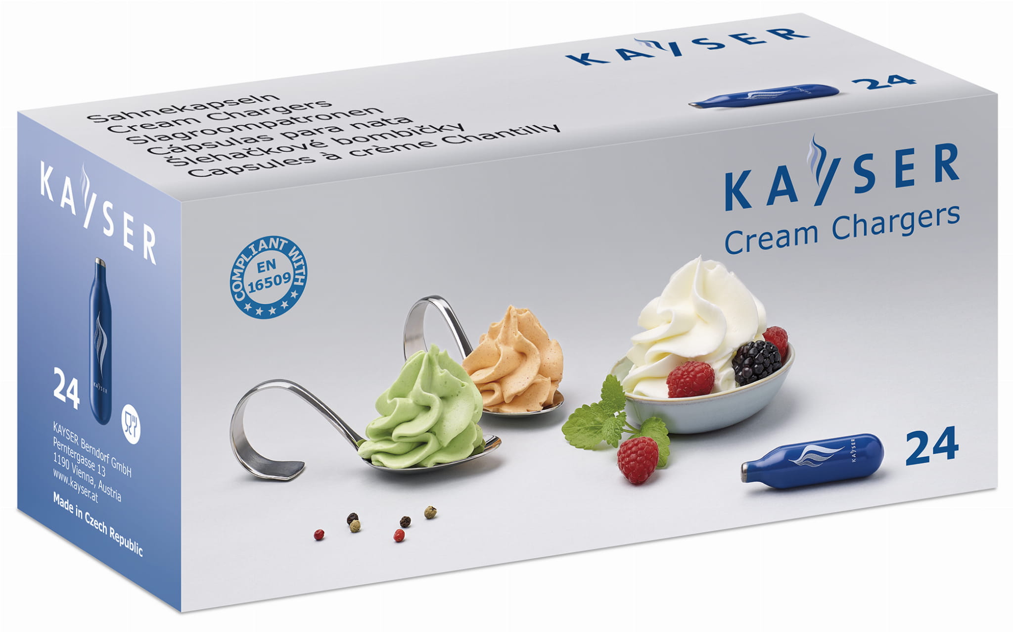 Naboje do syfonów do bitej śmietany, opakowanie 24 szt Kayser BLUE