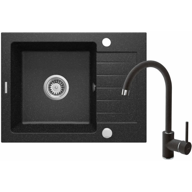 DEANTE Zestaw: zlewozmywak granitowy ZORBA grafit 1-komorowy z ocieka