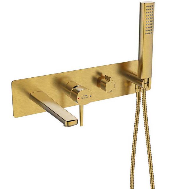 LAVEO Bateria wannowa podtynkowa POLA z zestawem prysznicowym złoto s