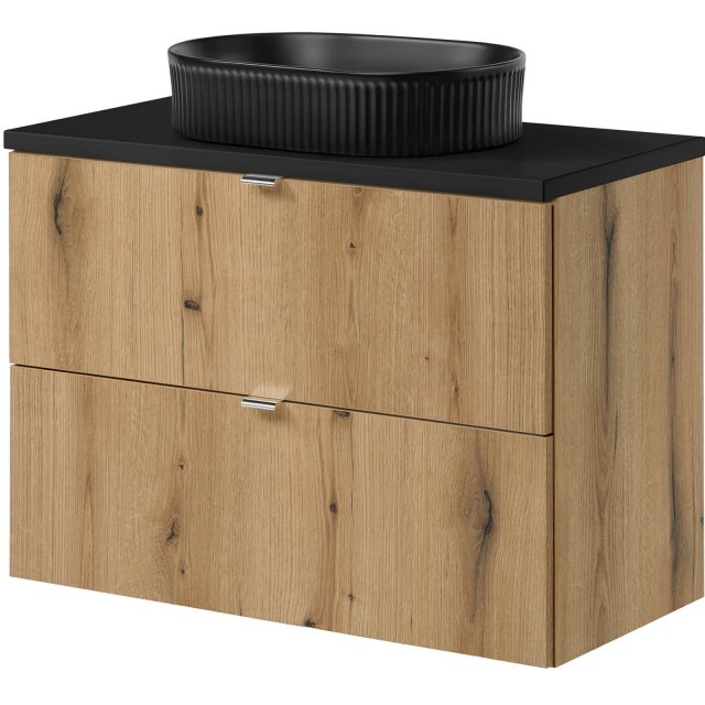 COMAD Zestaw mebli NOVA OAK szafka z blatem BLACK 80 cm, umywalka BEY