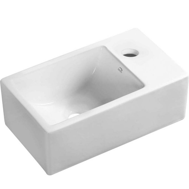 LAVEO Umywalka nablatowa/ścienna KVADRATO 35 cm ceramiczna z miejscem