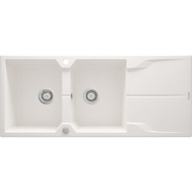 DEANTE Zlewozmywak granitowy ANDANTE 2-komorowy z ociekaczem alabaste