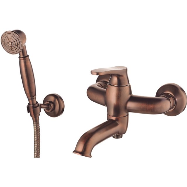 OMNIRES Bateria wannowa ART DECO ścienna z zestawem prysznicowym mied