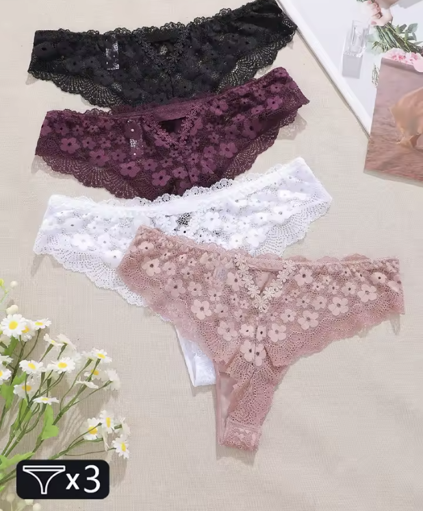 3 pak koronkowe stringi damskie 343
