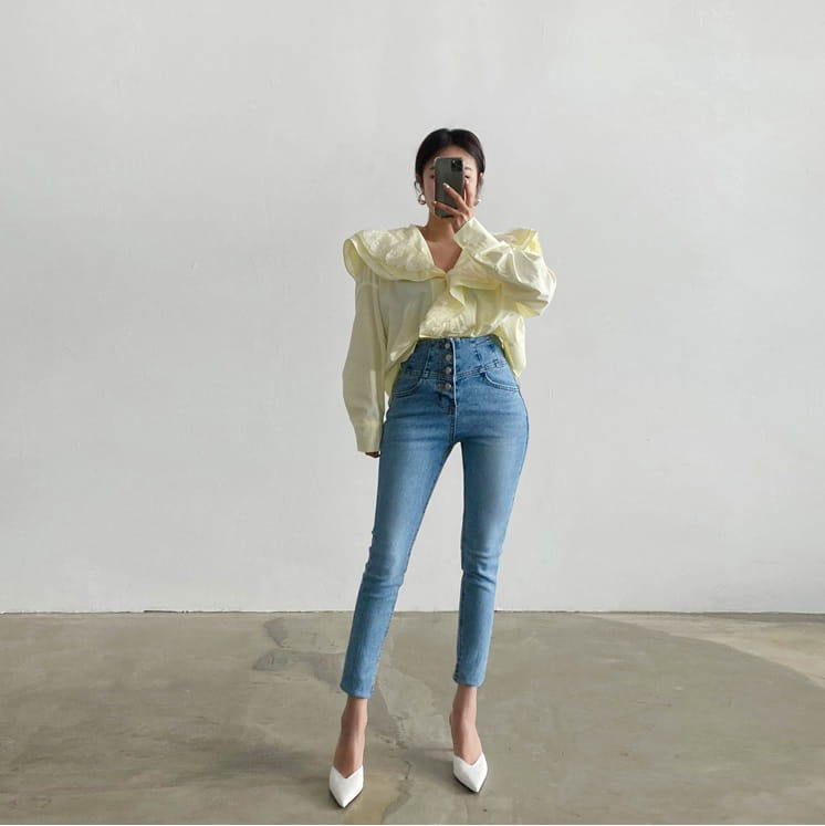 Spodnie Jeansowe Damskie Wysoka Talia K28