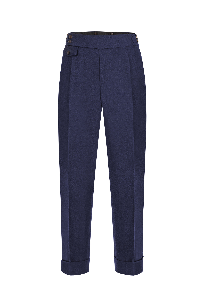 Spodnie flanelowe Bari, granatowe, wełniane
