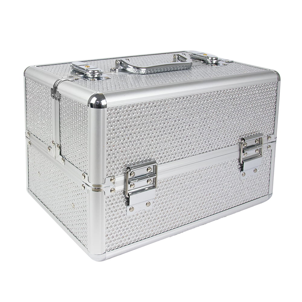Kuferek kosmetyczny M na lakiery srebrny cyrkonie 7038-8