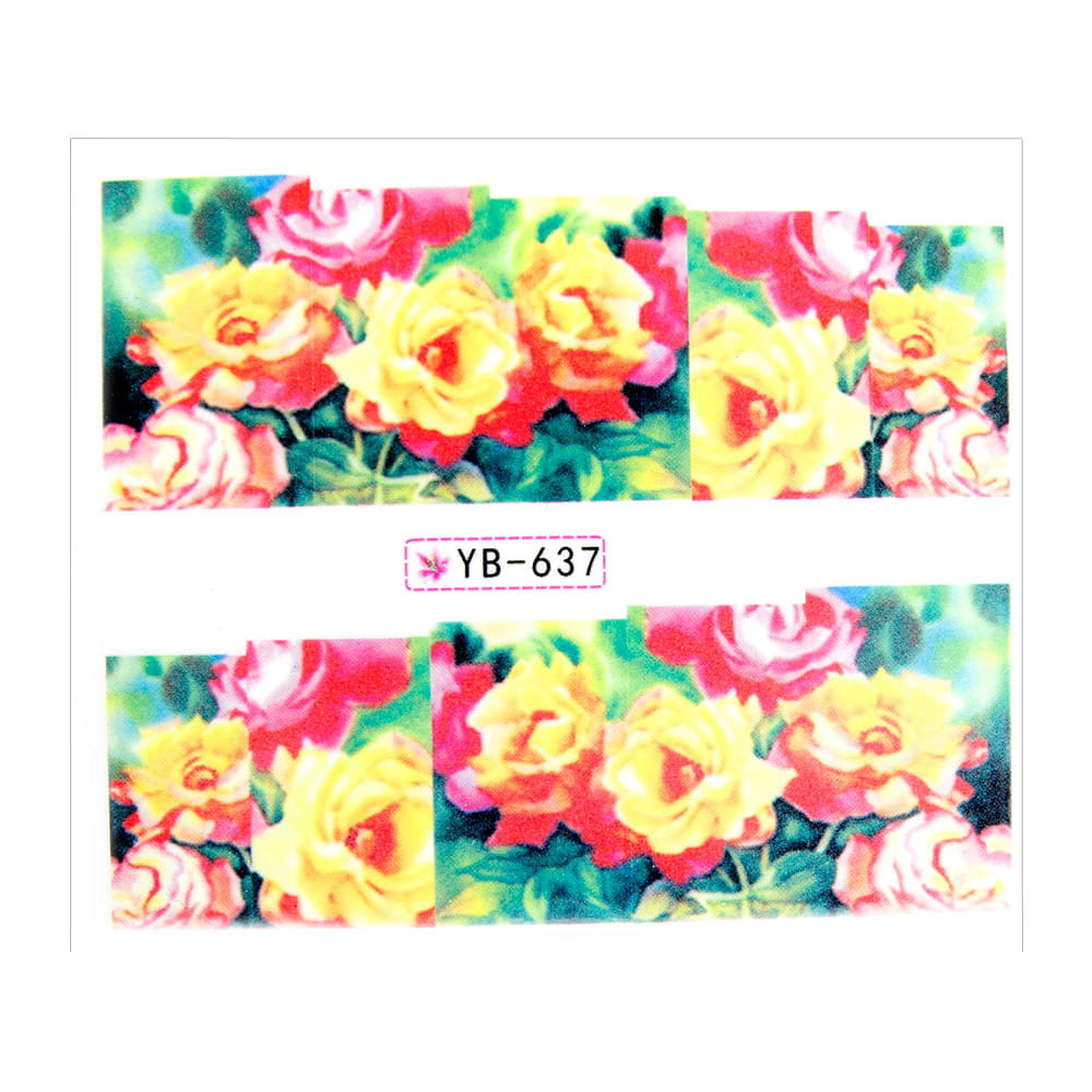 Naklejki wodne do paznokci arkusz 6,5 x 5,5 cm na 10 palców yb Nr 637