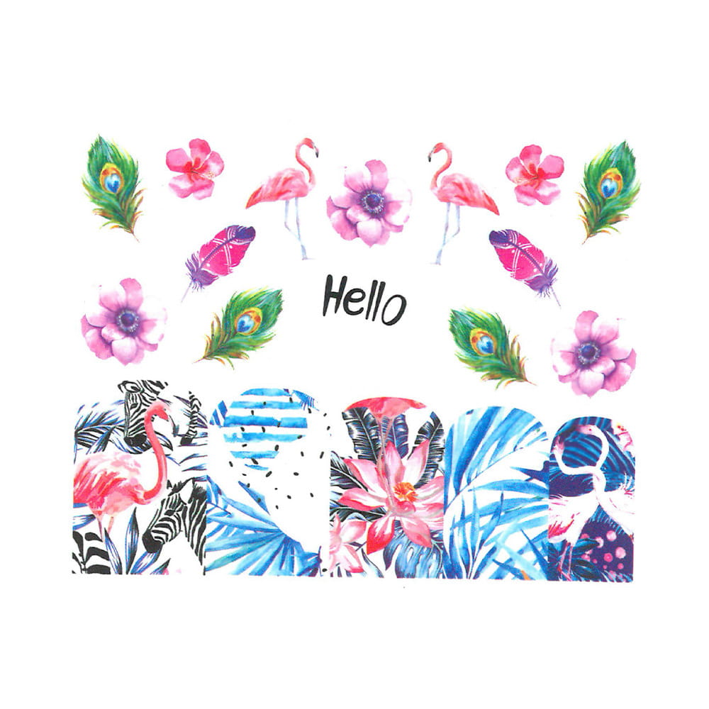 Naklejki wodne do paznokci flamingi pióra BN-918