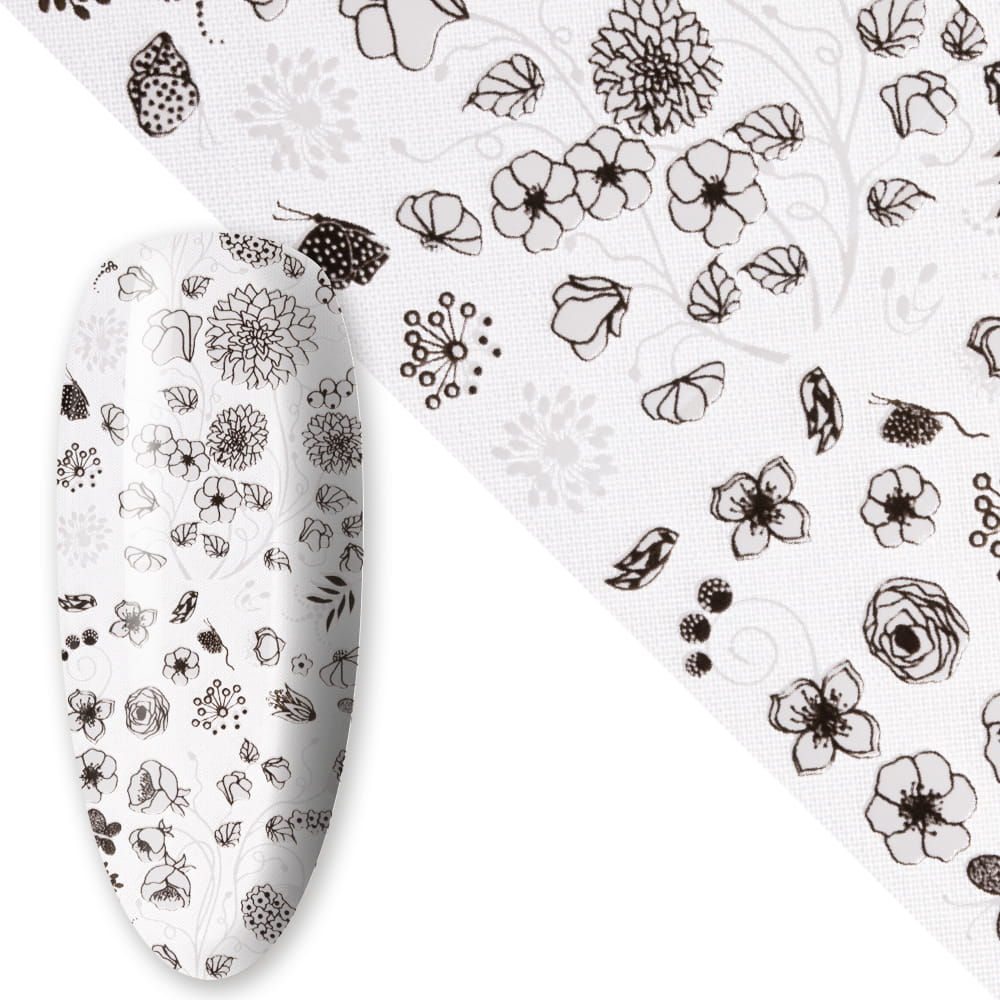 Folia transferowa do paznokci 80 cm Flower white Nr 1