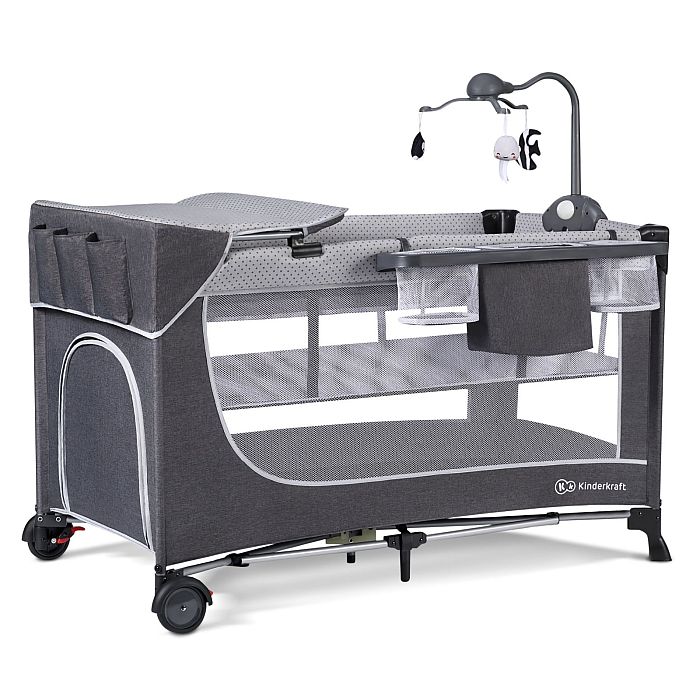 Kinderkraft Leody z akcesoriami - łóżeczko turystyczne 120x60 cm-Grey