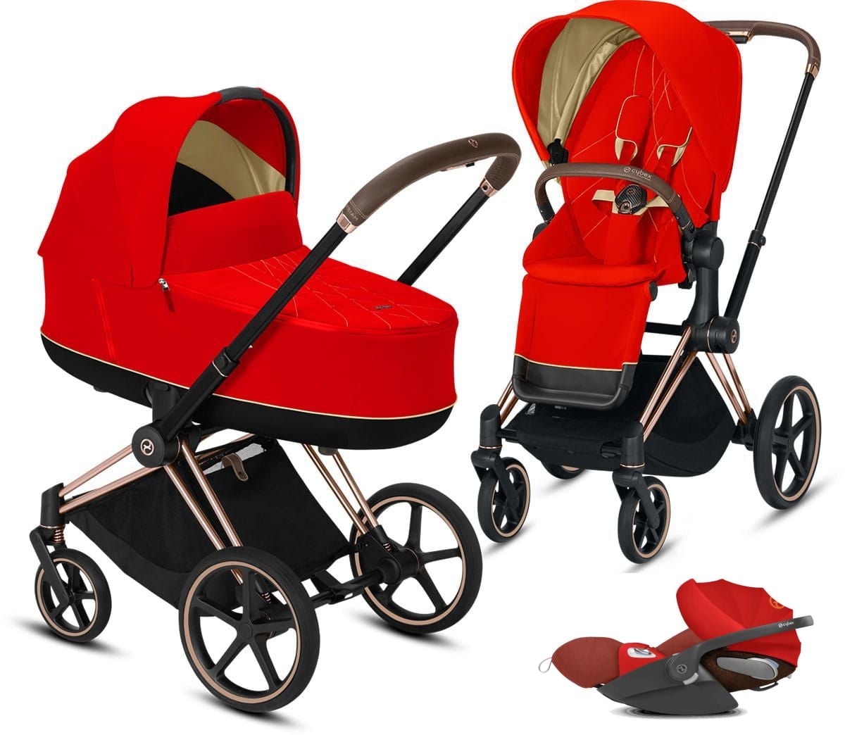 Cybex, Priam 2.0 + Cloud Z i-Size + dodatkowy Seat Pack - wózek głęboko-spacerowy z fotelikiem i dodatkową tapicerką gratis!!!-Autumn Gold-Matt Black
