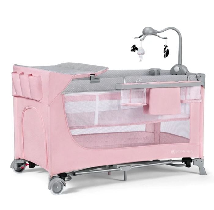 Kinderkraft Leody z akcesoriami - łóżeczko turystyczne 120x60 cm-Pink