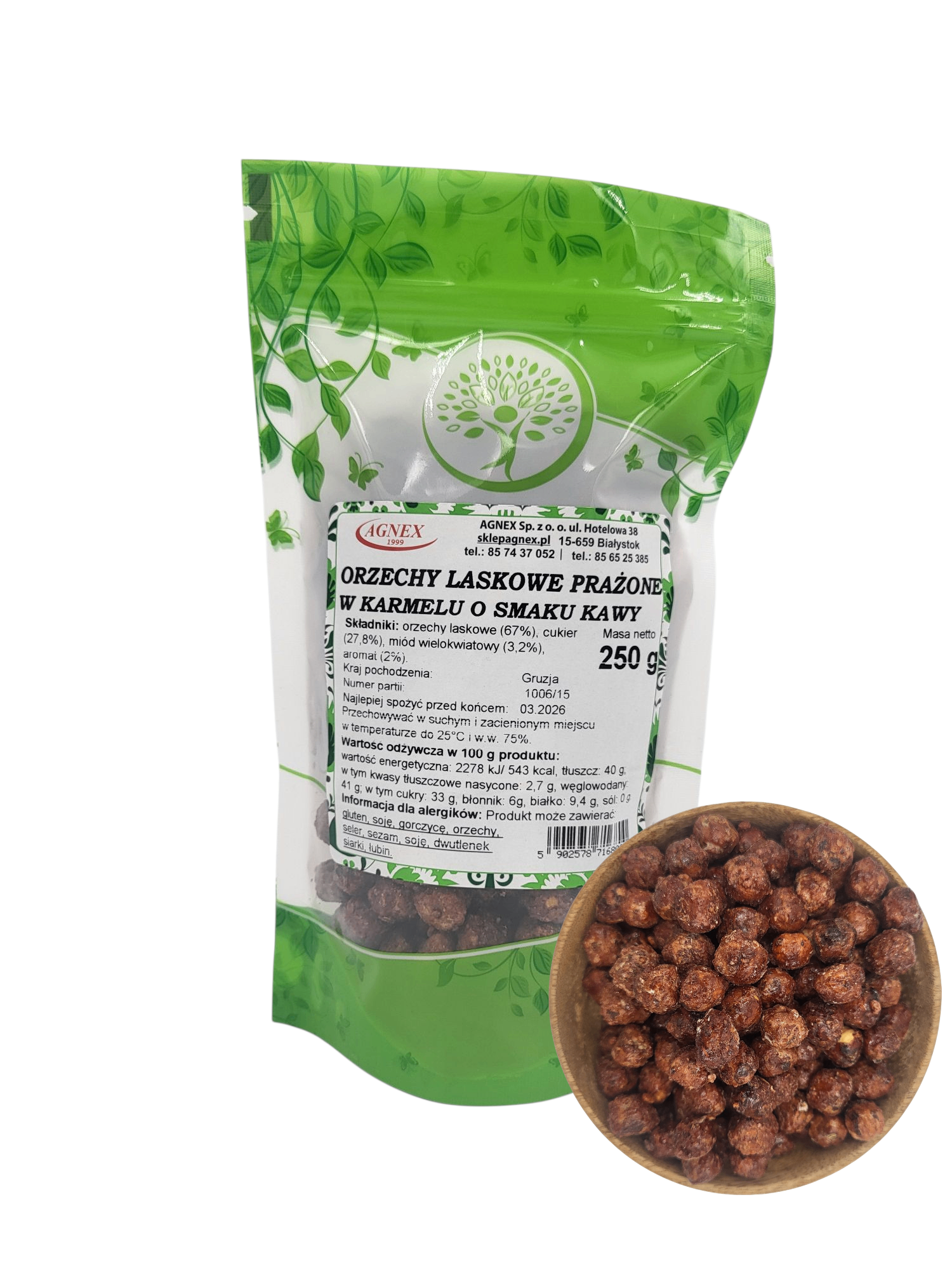 Orzechy laskowe prażone w karmelu o smaku kawy 250g