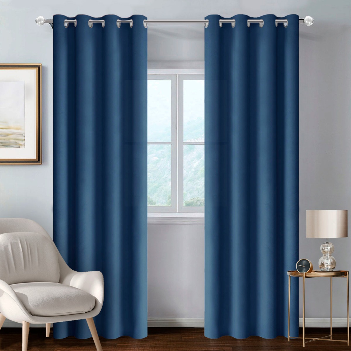 Zasłony gotowe 140 x 260 cm na przelotkach basic ciemny niebieski - Alena Firany