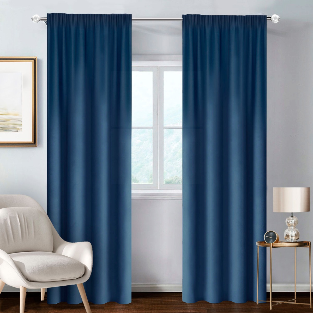 Zasłony gotowe 140 x 250 cm na taśmie marszczącej basic ciemny niebieski - Alena Firany