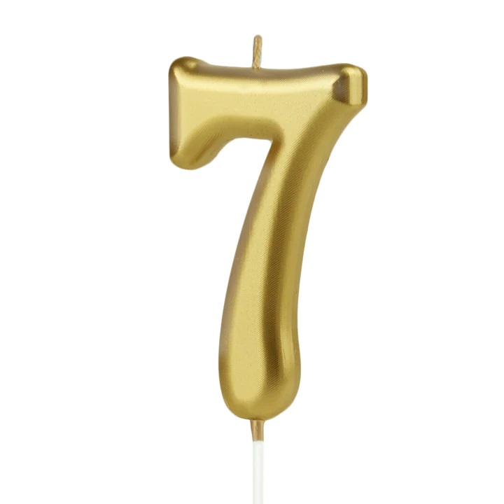 Świeczka urodzinowa na tort Cyfra 7, kolor złoty