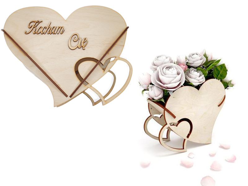 Drewniana skrzynka, EKO nosidło, doniczka na kwiaty, serduszko na czekoladki, prezent na Walentynki, Kocham Cię