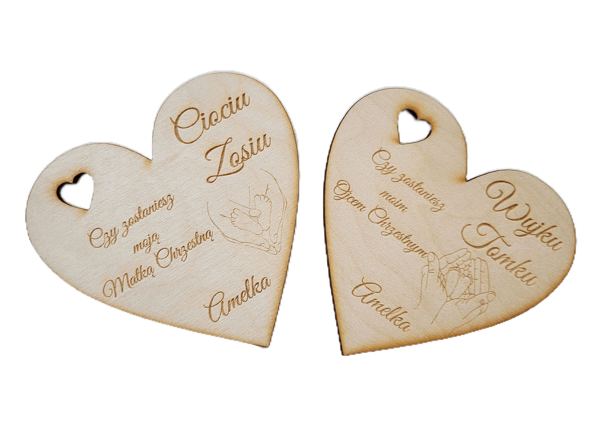 Pytanie wujku- ciociu czy zostaniesz matką chrzestną ojcem, prośba o chrzestnych, kartka grawer magnes serce 2szt.