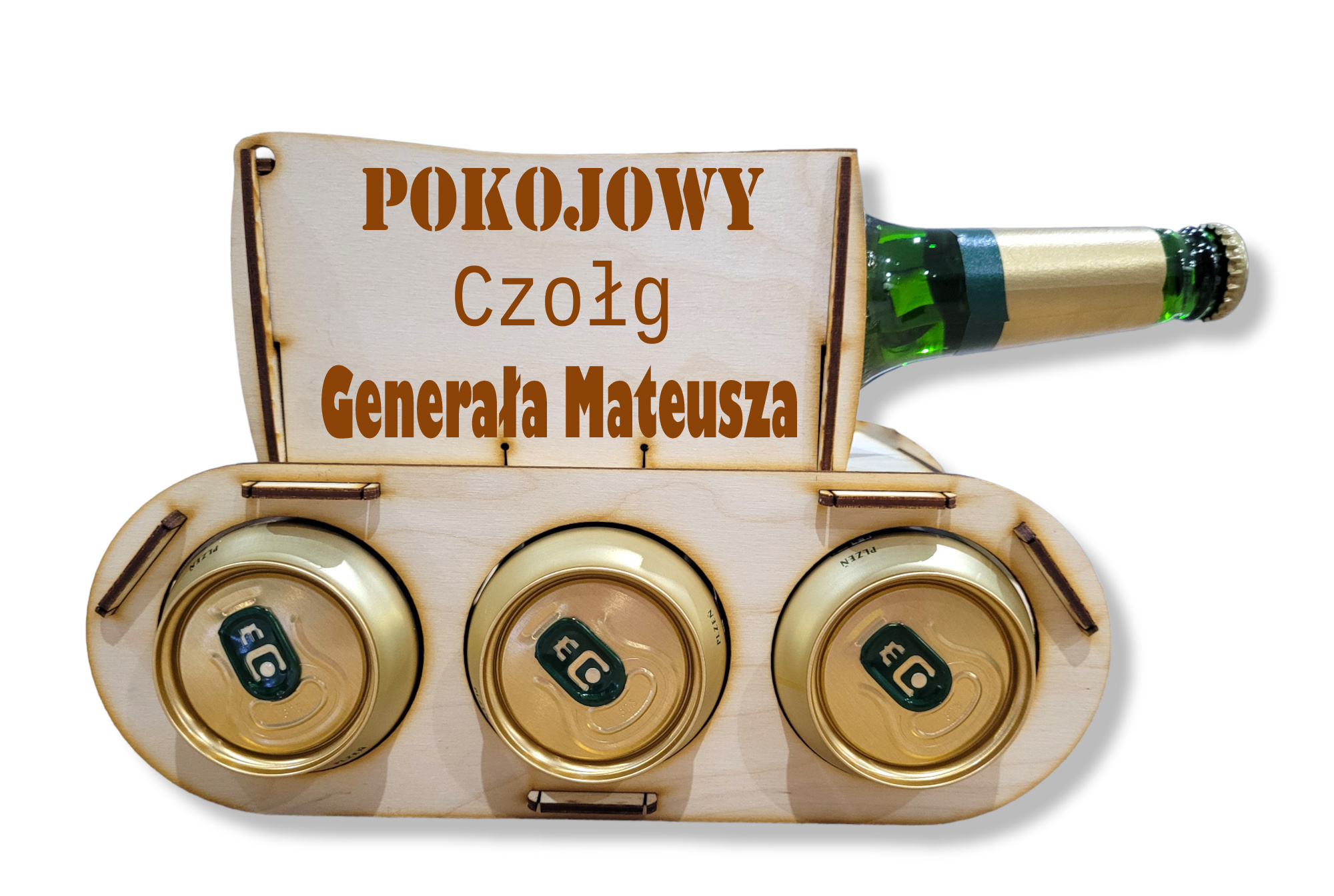 Drewniany czołg na piwo, alkohol, prezent 18, 30, 40, 50 urodziny dla dziadka, chłopaka, taty, kawalerski - GRAWER, IMIĘ, NAPIS