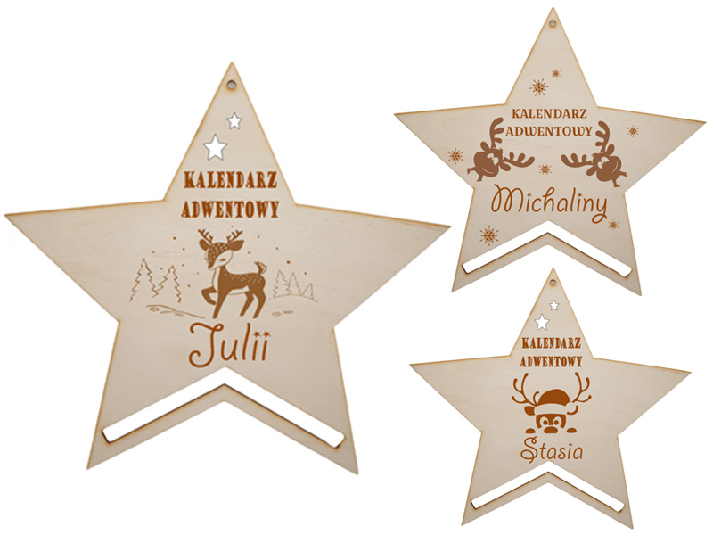 Kalendarz adwentowy tabliczka gwiazdka grawer personalizacja IMIĘ