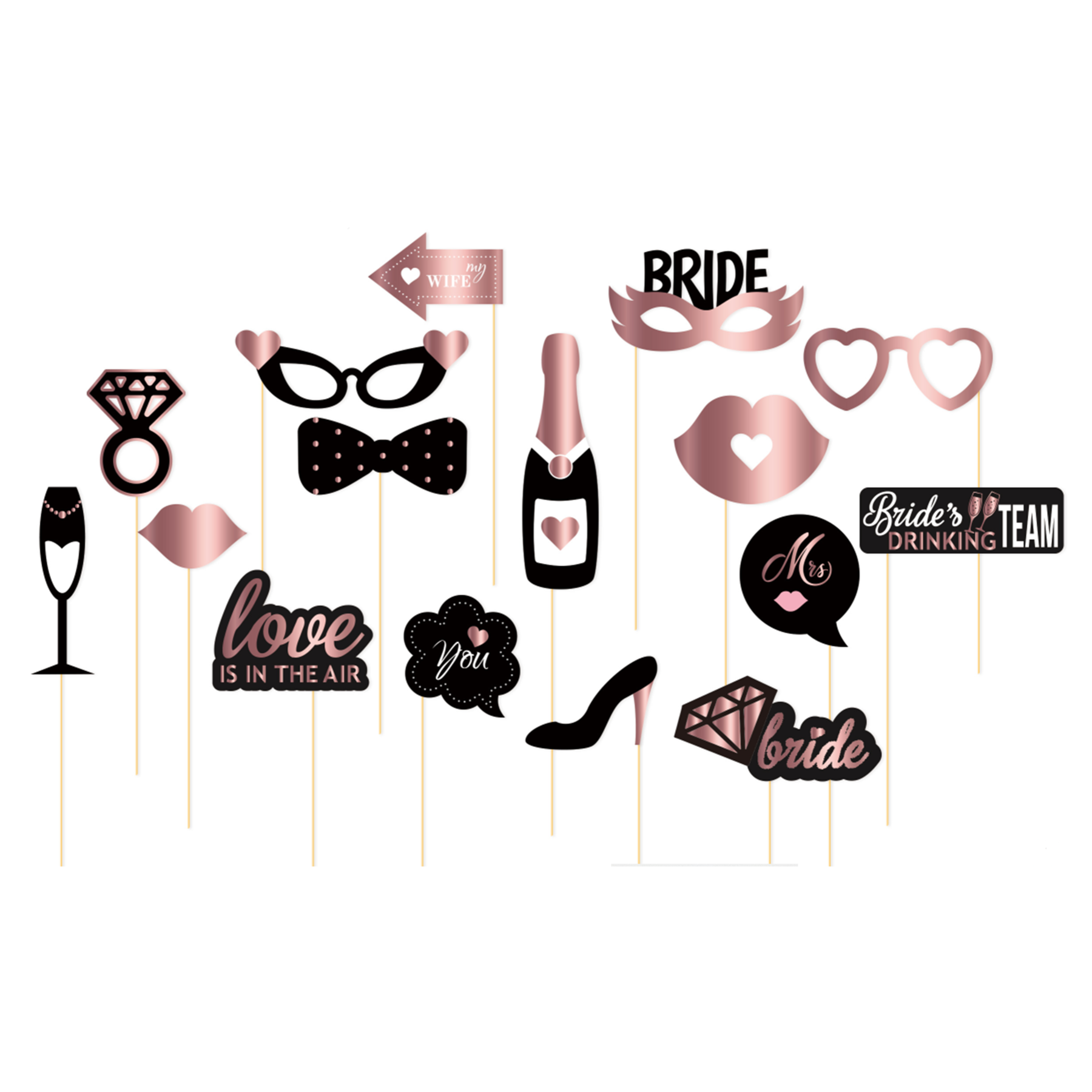 Rekwizyty do zdjęć na Wieczór Panieński 16 szt. różowe złoto