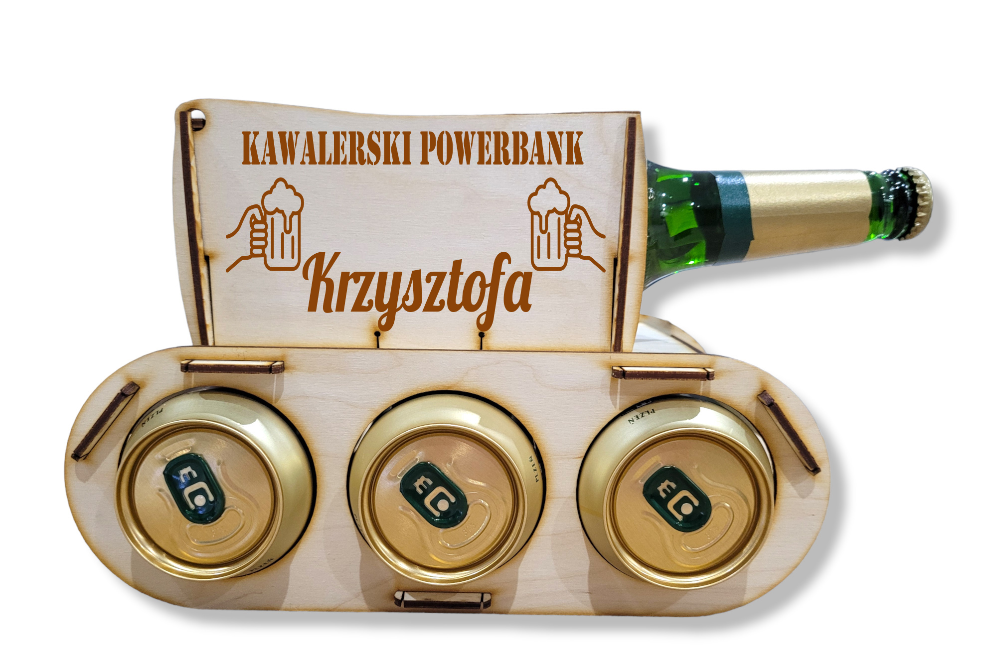 Drewniany czołg na piwo, alkohol, prezent 18, 30, 40, 50 urodziny dla dziadka, chłopaka, taty, kawalerski - GRAWER, IMIĘ, NAPIS