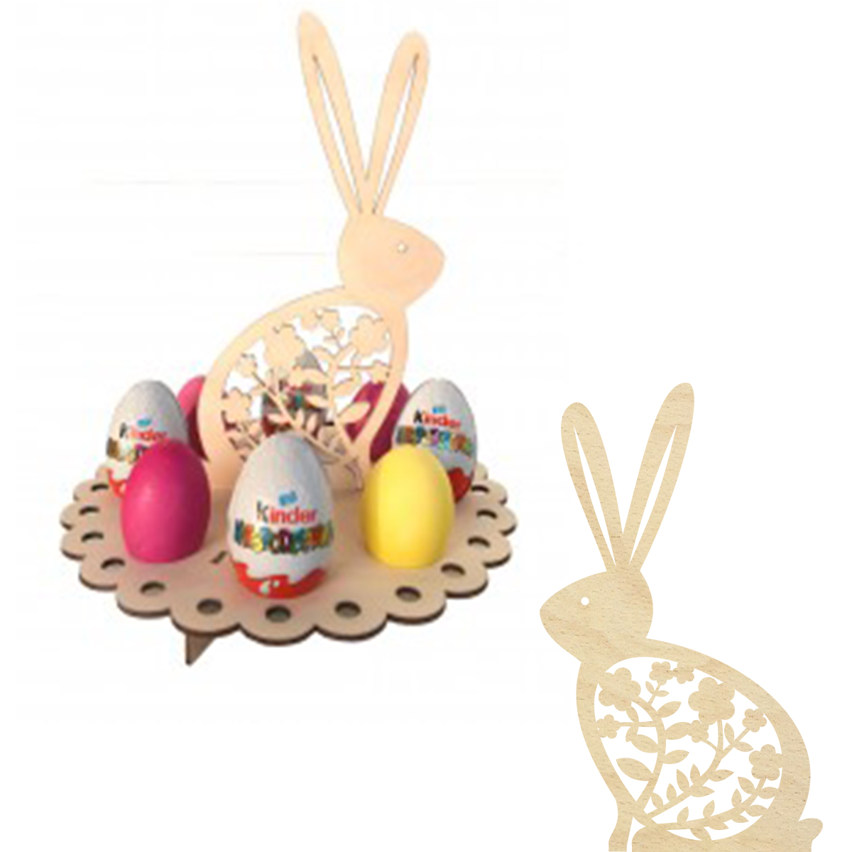 Króliczek, Zajączek podstawka na jajka, pisanki, kinder niespodzianki, dekoracja wielkanocna z drewna