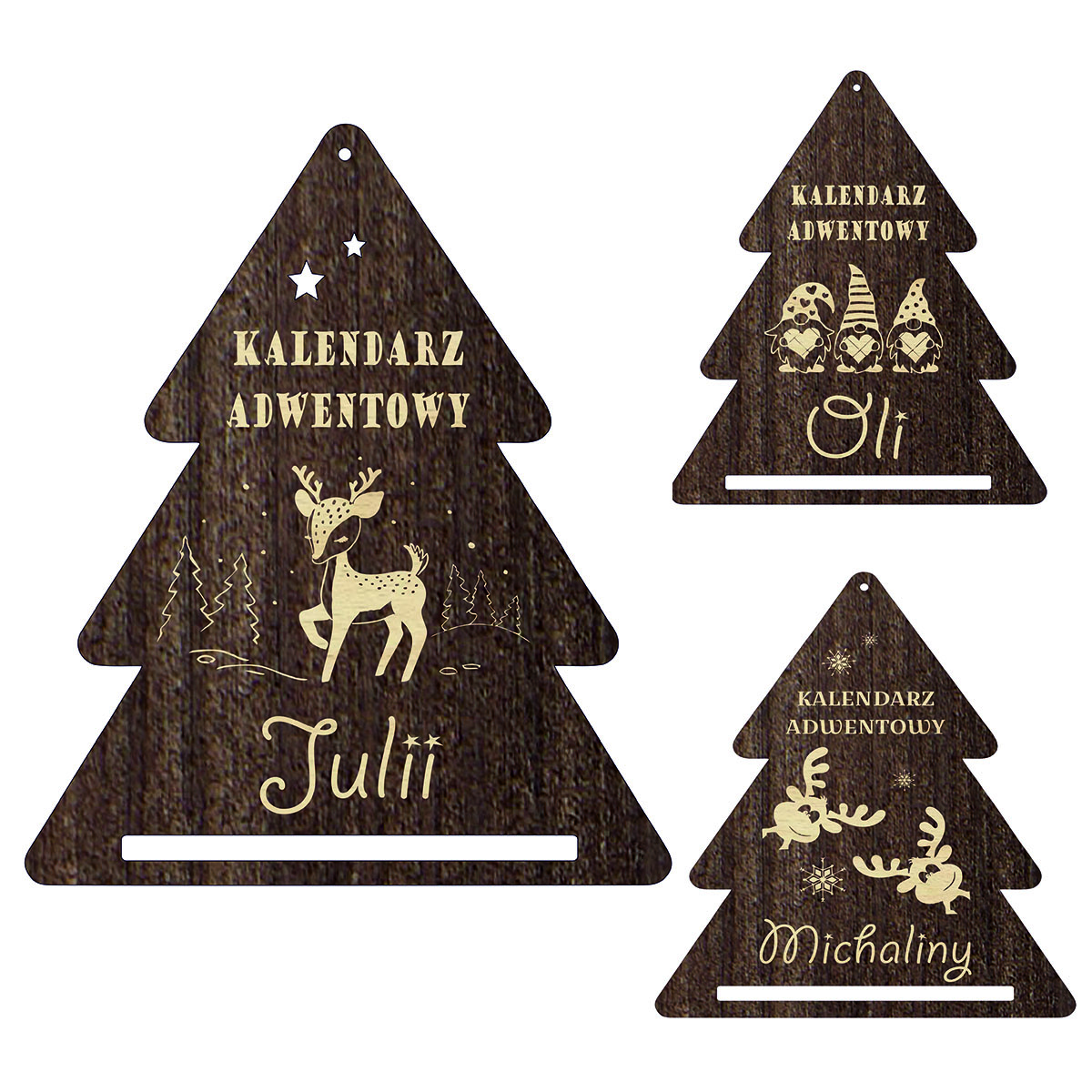 Kalendarz adwentowy drewniany tabliczka domek baza choinka IMIĘ