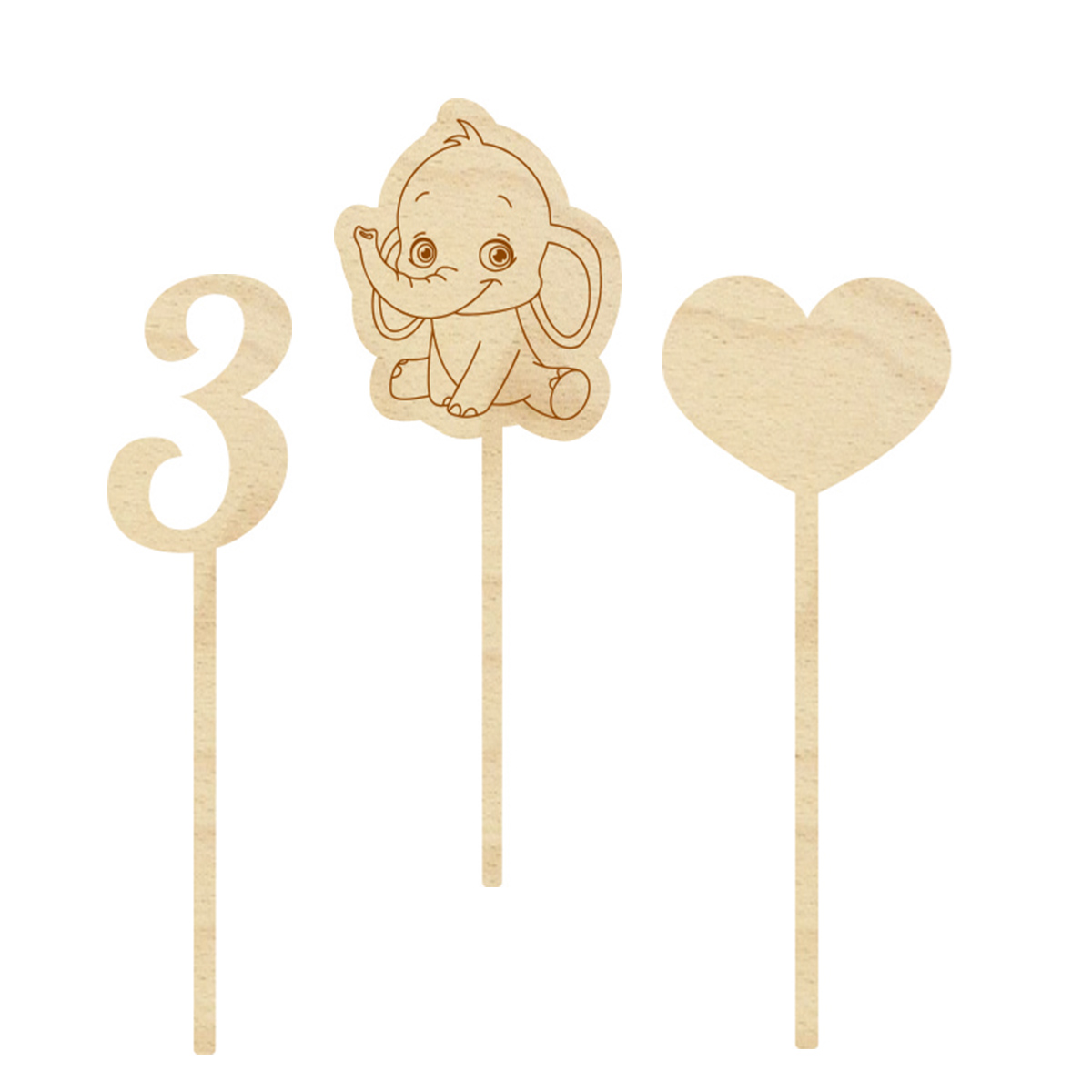 Topper urodzinowy na tort pik drewniany słonik cyfra serduszko zestaw 3 szt. dekoracja na urodziny roczek
